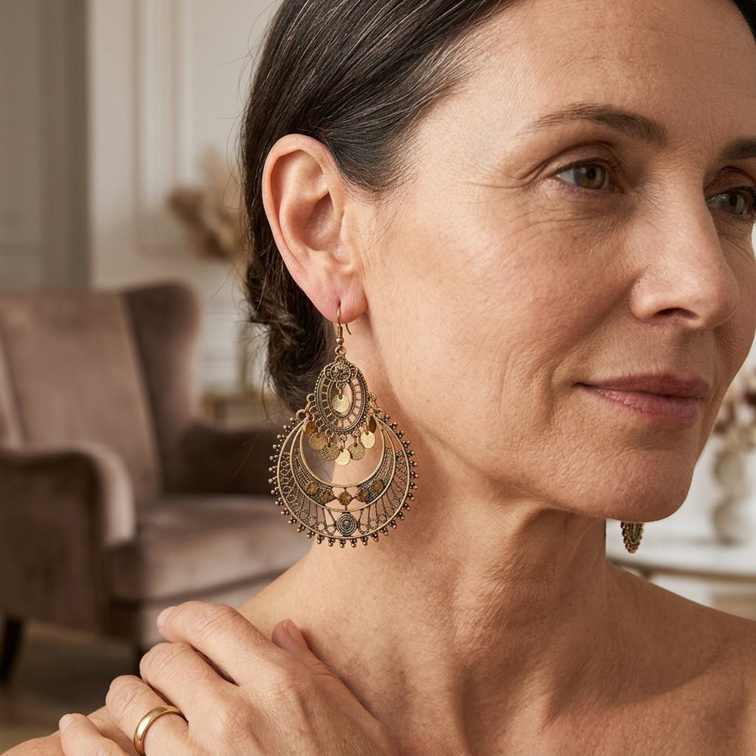 Ornate Layered Chandelier Drop Earrings