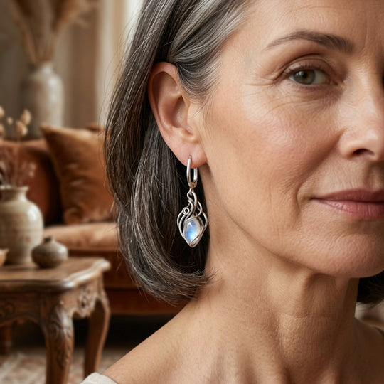 Moonstone Lever-Back Wire-Wrapped Earrings