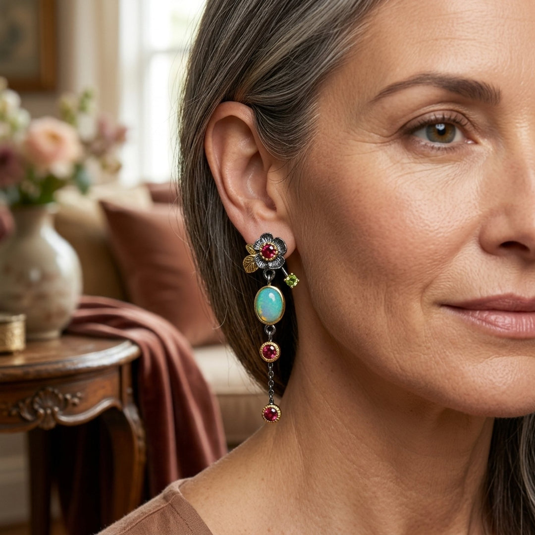 Multi-Tier Opal Drop Earrings