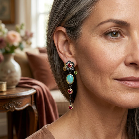 Multi-Tier Opal Drop Earrings