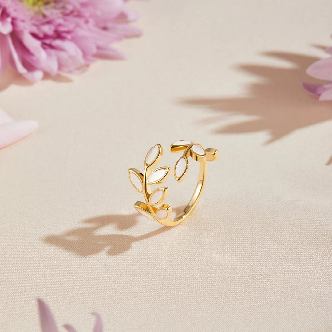 Adjustable Gold-Plated Leaf Wrap Ring