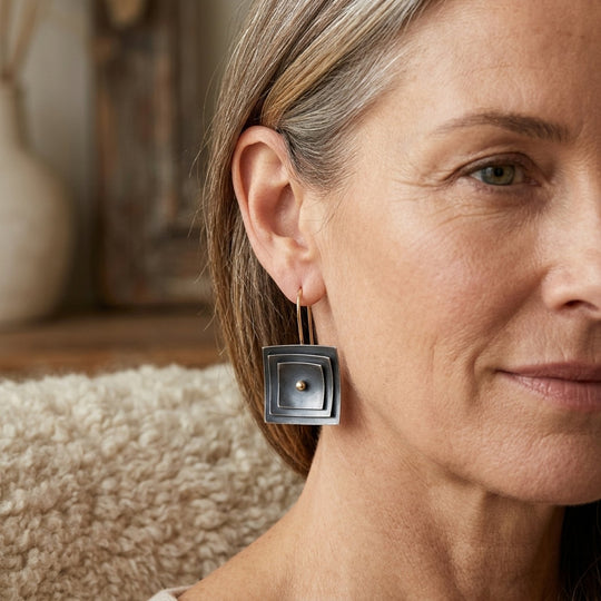 Geometric Layered Square Drop Earrings
