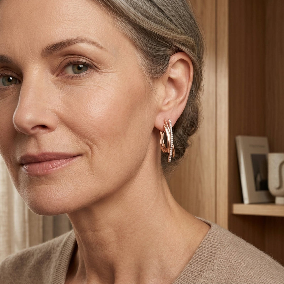 Diamond-Accented Gold Hoop Earrings