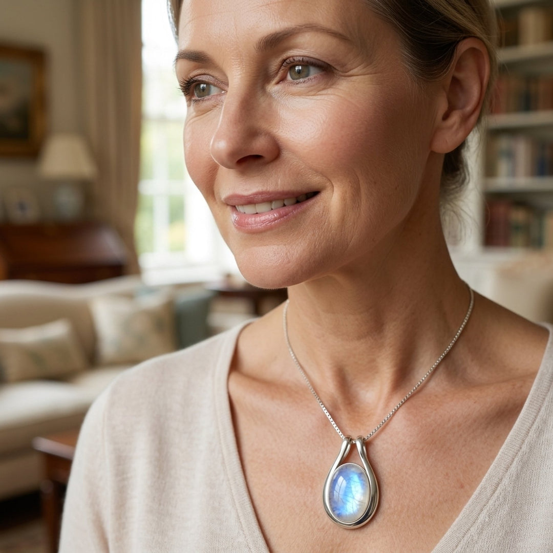 Teardrop Moonstone Silver Chain Pendant Necklace