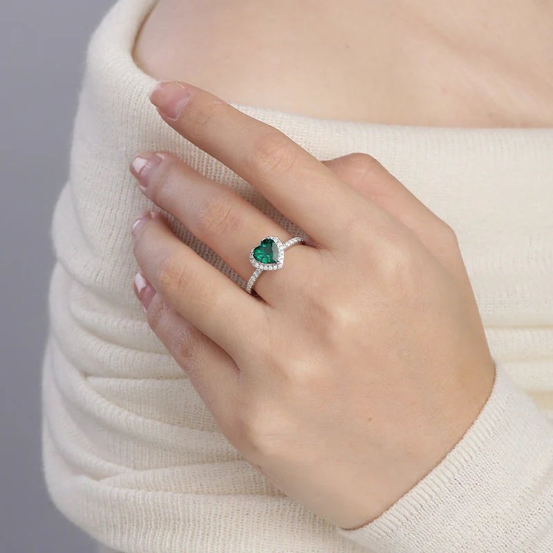 Sterling Silver Heart-Cut Halo Ring