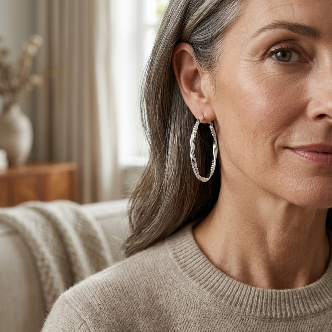 Twisted Silver-Plated Diamond-Cut Hoop Earrings