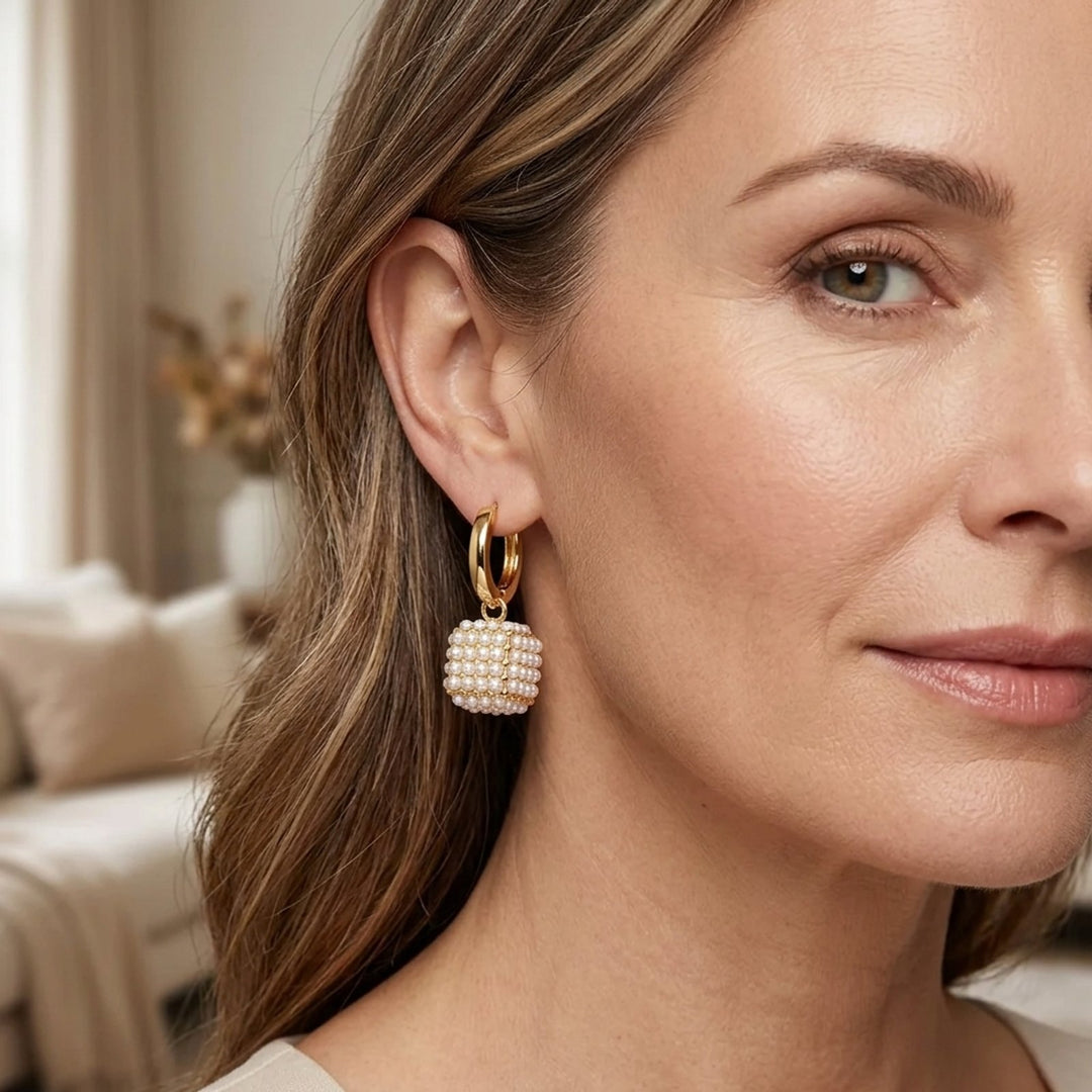 Gold-Plated Pearl Cluster Hoop Earrings