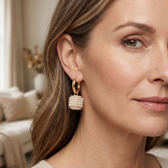 Gold-Plated Pearl Cluster Hoop Earrings