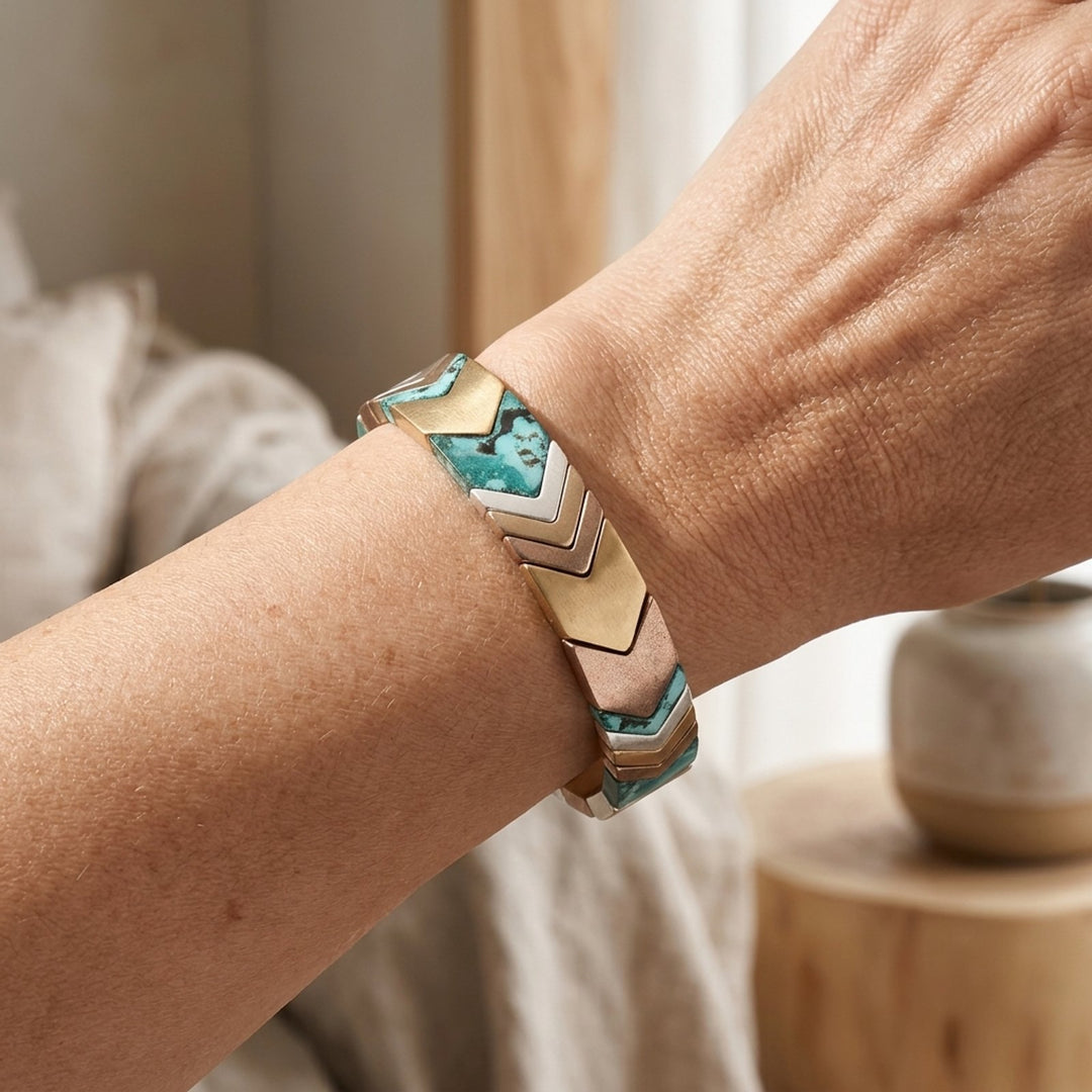 Geometric Multi-Metal Chevron Bracelet