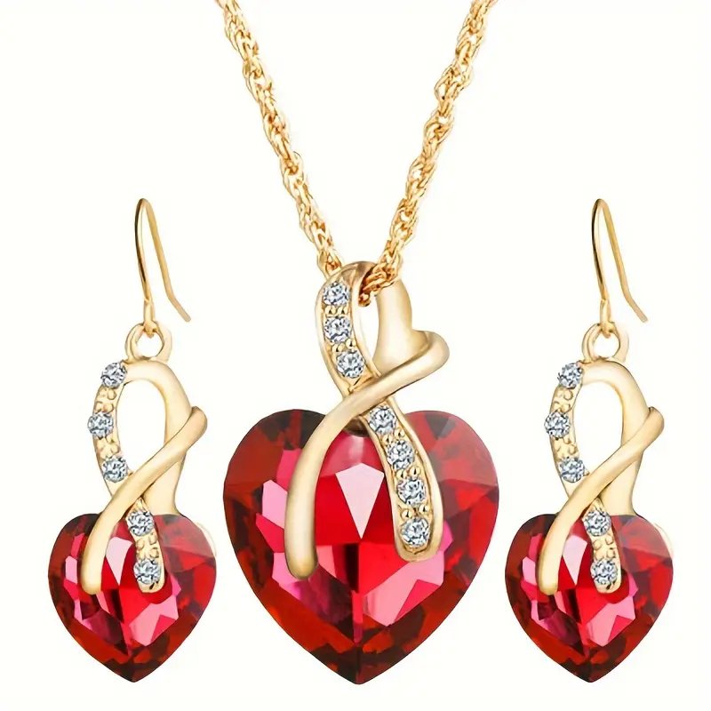 Gold-Plated Heart Necklace Earring Set
