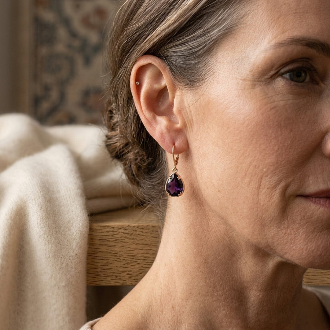 Gold Teardrop Amethyst Drop Earrings
