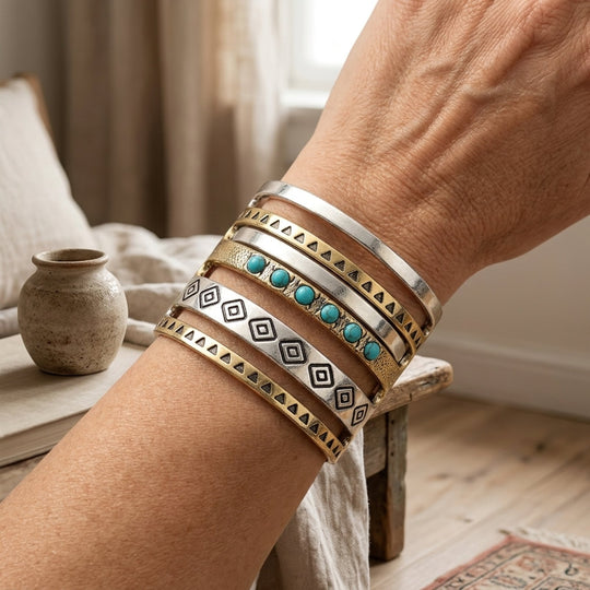 Stacked Turquoise Stone Boho Ring