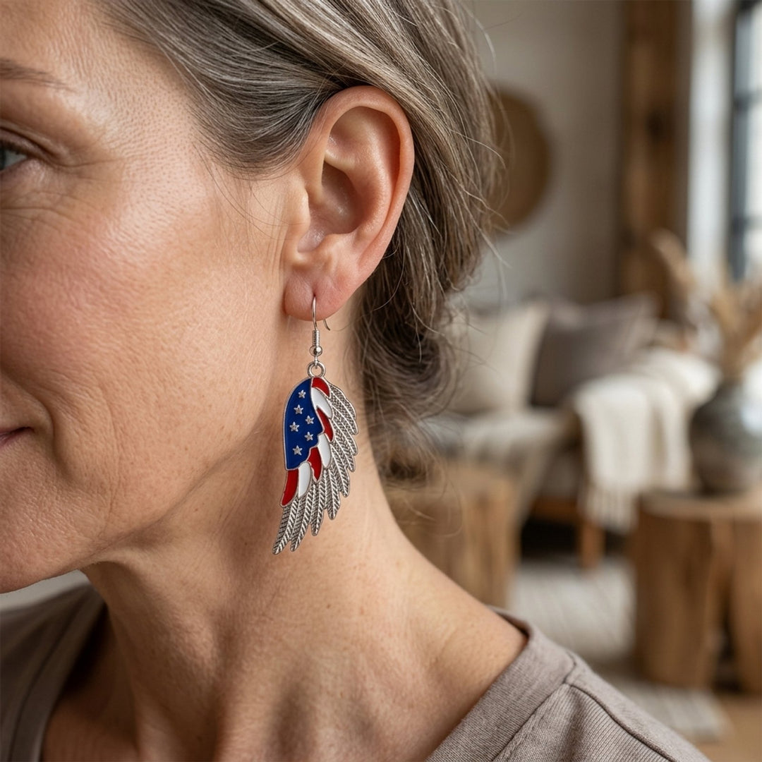 Silver-Tone Patriotic Wing Drop Earrings