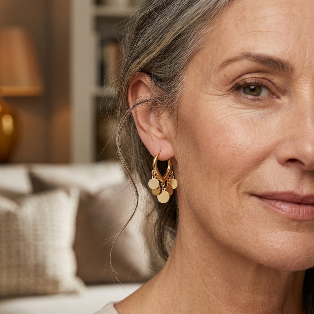Gold-Plated Disc Charm Hoop Earrings