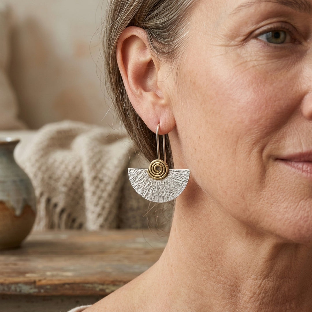 Spiral Design Fan-Shaped Silver Earrings
