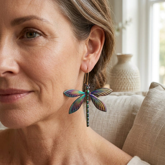 Rainbow Iridescent Dragonfly Drop Earrings