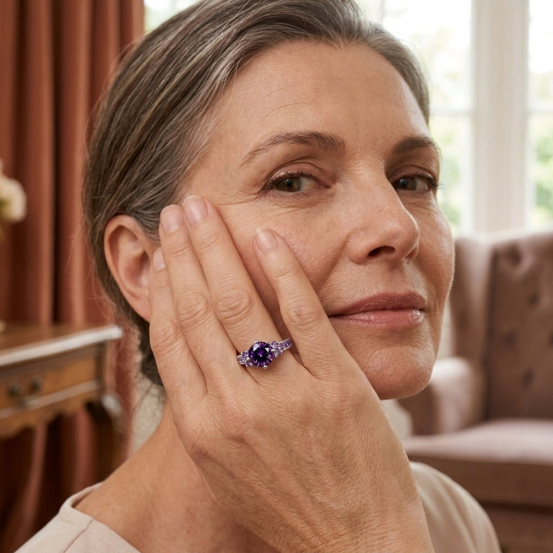 Sterling Silver Prong-Set Amethyst Ring