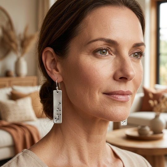 Hand-Stamped Botanical Sterling Silver Drop Earrings