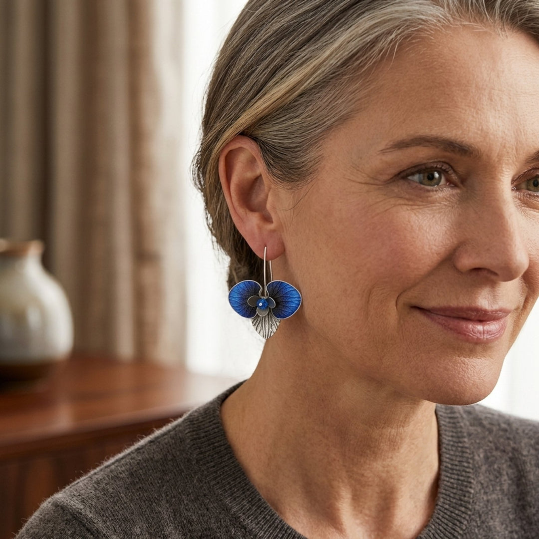 Enamel Flower Sterling Silver Earrings