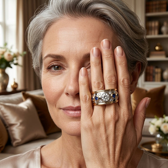 Multi-Stone Gold-Plated Wide Band Ring