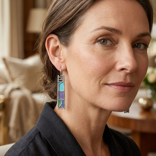 Stained Glass Mosaic Rectangular Earrings