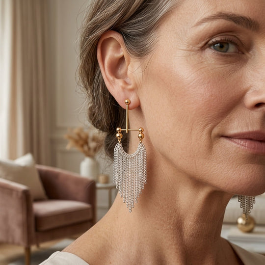 Gold-Toned Chain Fringe Drop Earrings