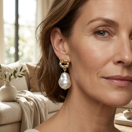 Hammered Heart Baroque Pearl Earrings