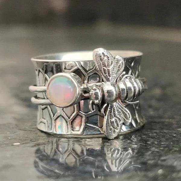 Sterling Silver Bee Opal Spinner Ring