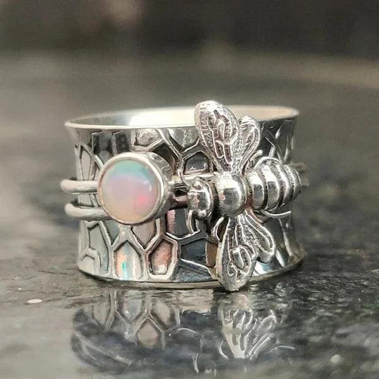 Sterling Silver Bee Opal Spinner Ring