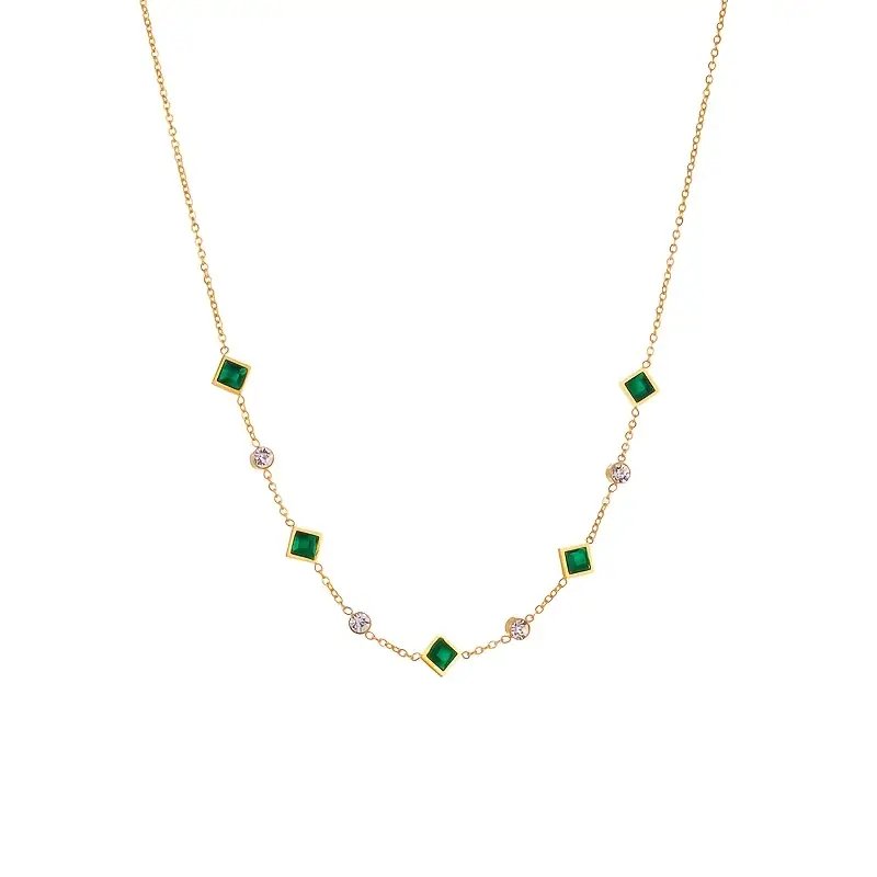 Gold-Plated Geometric Station Chain Necklace