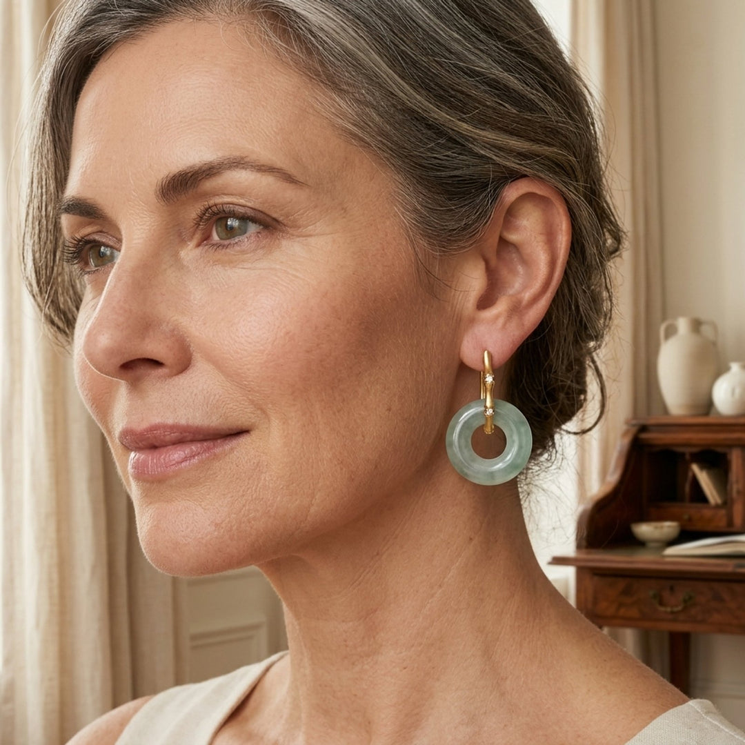 Stone Circle Drop Earrings