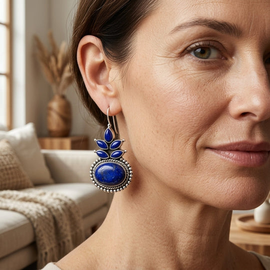 Sterling Silver Beaded Lapis Drop Earrings