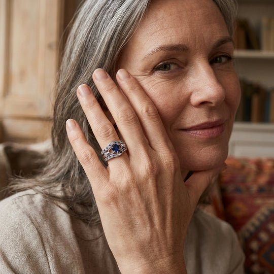 Sterling Silver Sapphire Interlocking Ring
