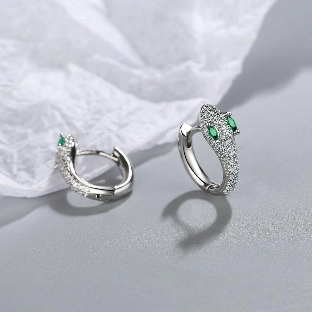 Sterling Silver Pave Snake Hoop Earrings