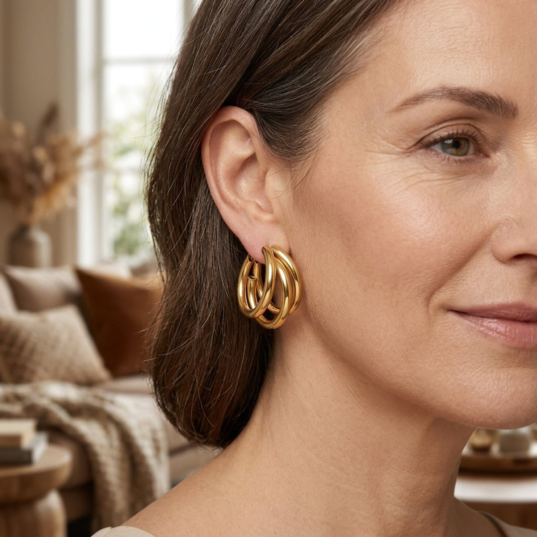 Triple Hoop 18K Gold-Plated Earrings