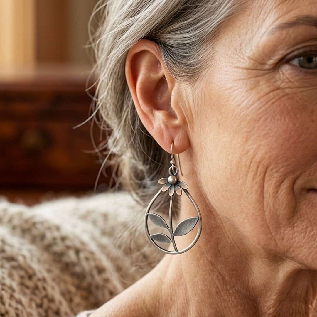 Sterling Silver Daisy Drop Earrings