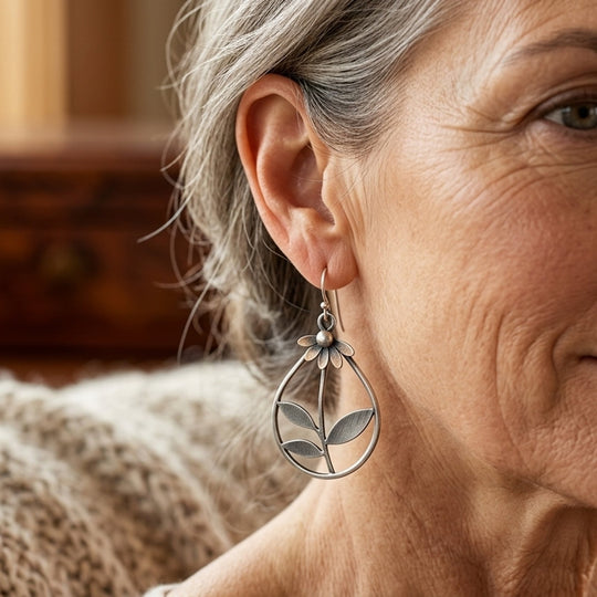 Sterling Silver Daisy Drop Earrings