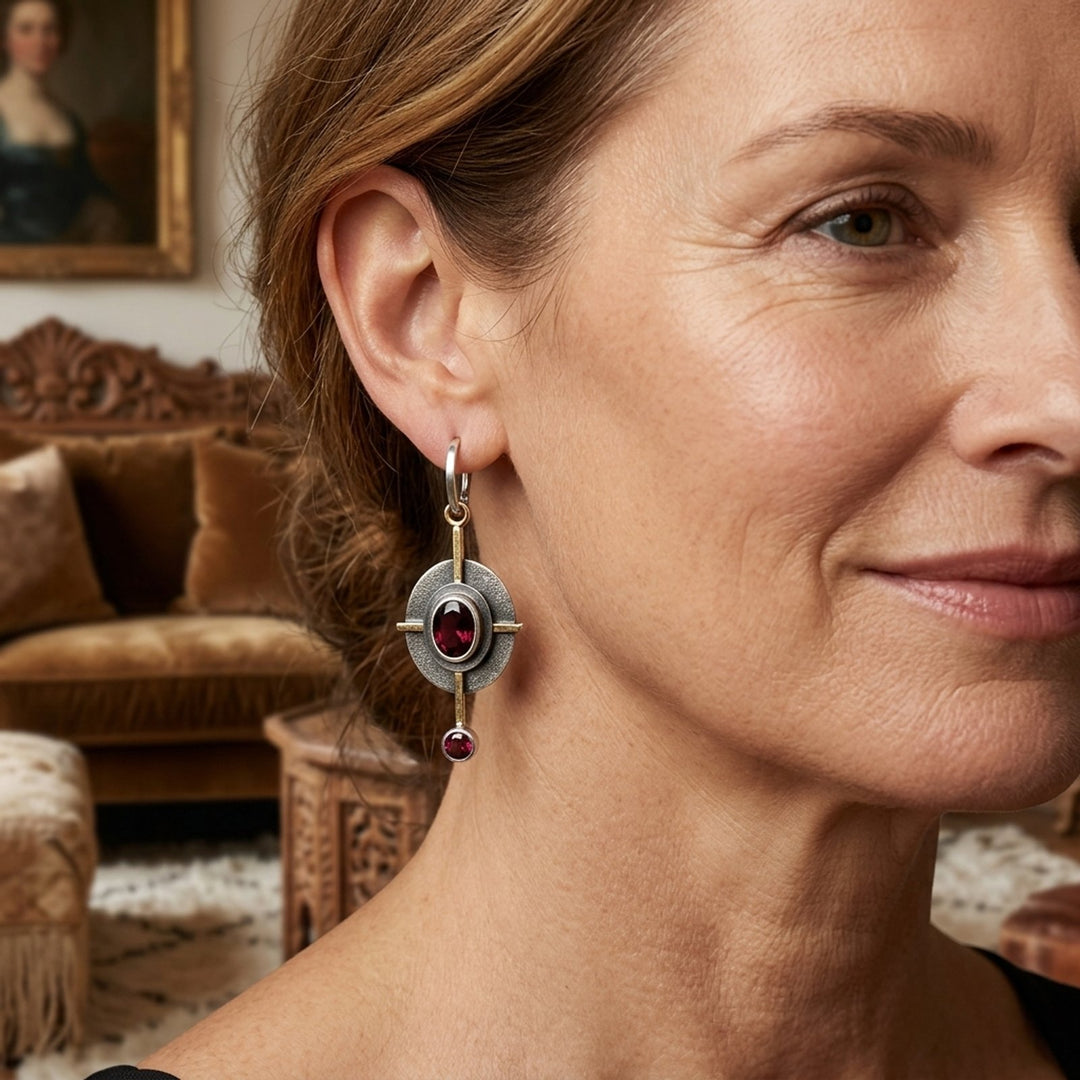 Sterling Silver Garnet Drop Earrings