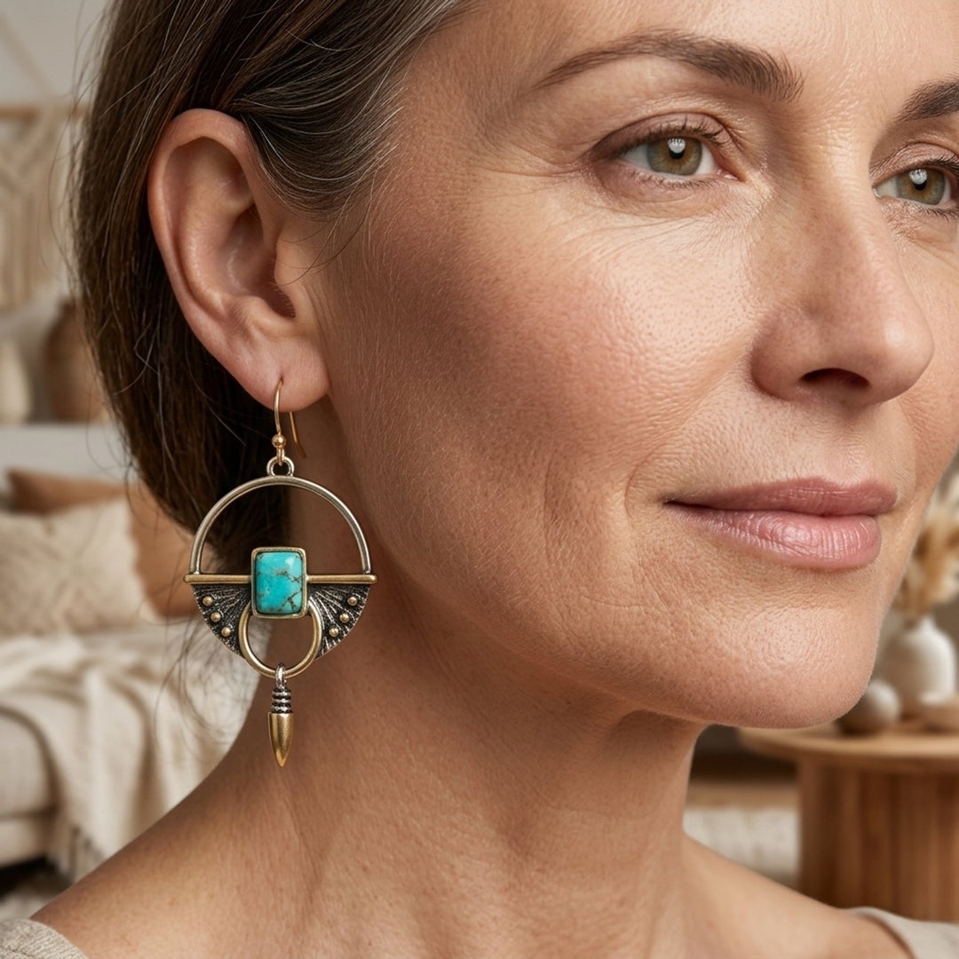 Geometric Turquoise Stone Drop Earrings