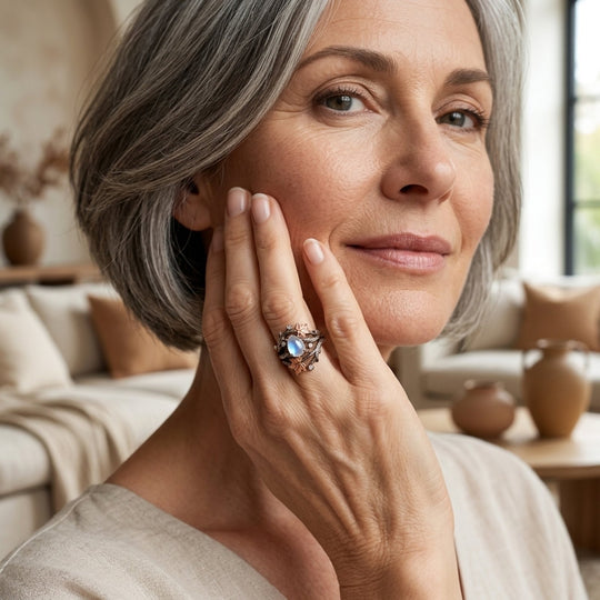 Moonstone Leaf Vine Nature Ring