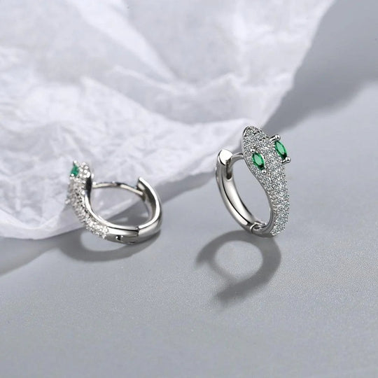 Sterling Silver Pavé Snake Hoop Earrings