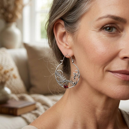 Sterling Silver Botanical Hoop Earrings