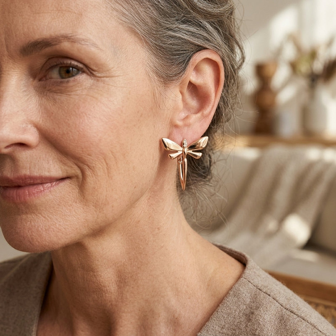 Polished Gold Dragonfly Hoop Earrings