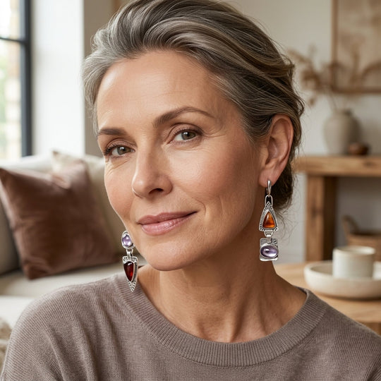 Handcrafted Sterling Silver Multi-Stone Drop Earrings
