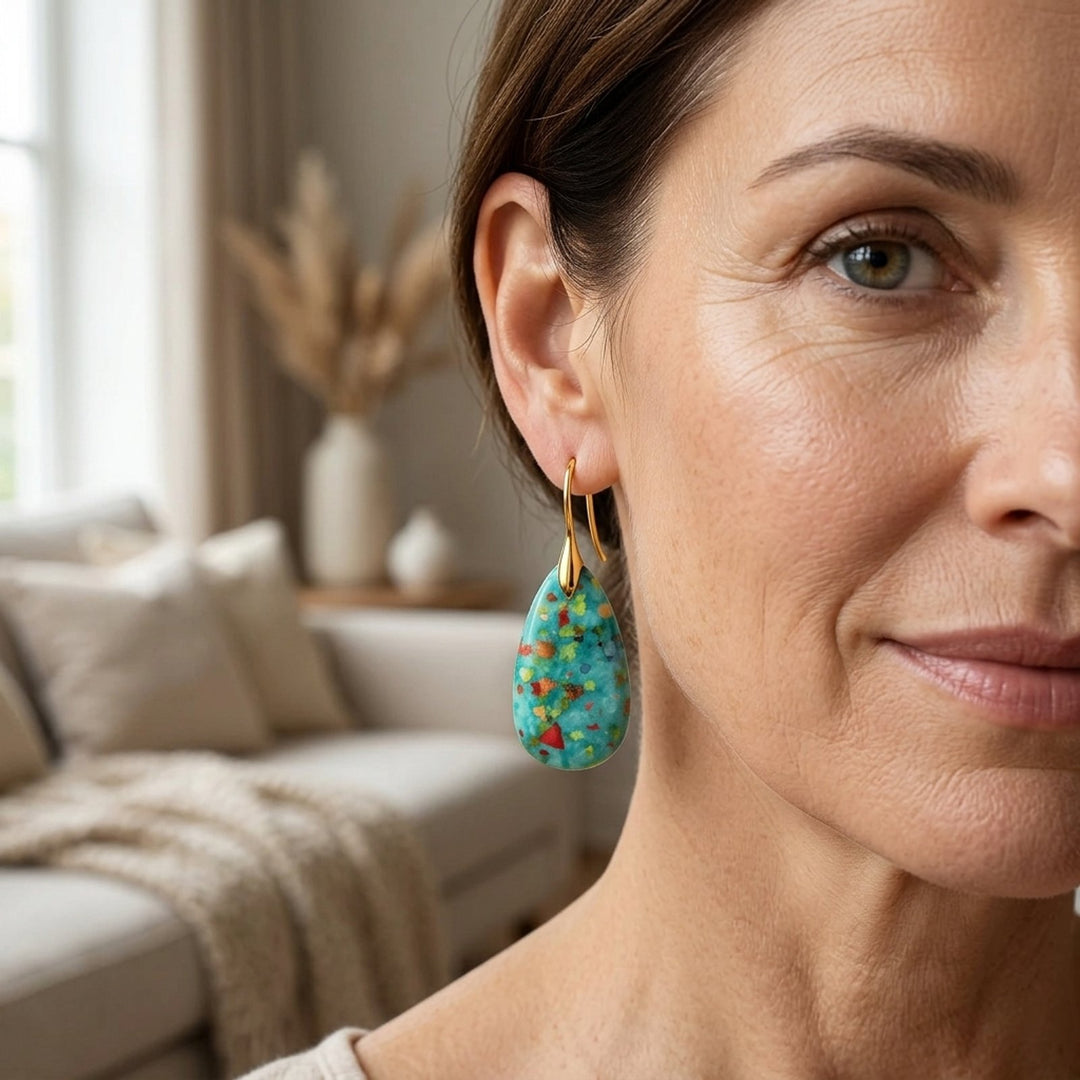 Teardrop Stone Resin Composite Earrings
