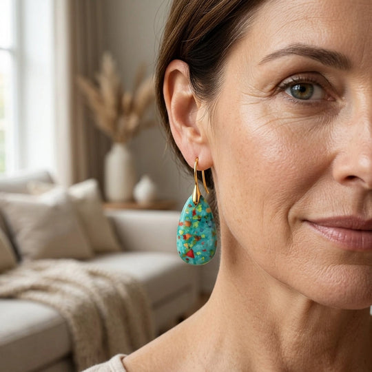 Teardrop Stone Resin Composite Earrings