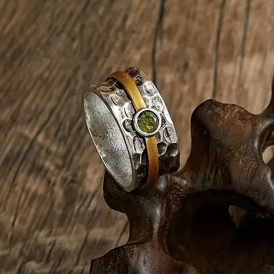 Bezel-Set Peridot Two-Tone Sterling Silver Ring