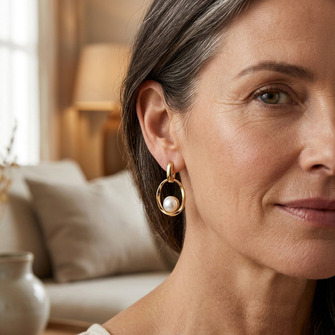 Pearl Drop Circle Hoop Earrings
