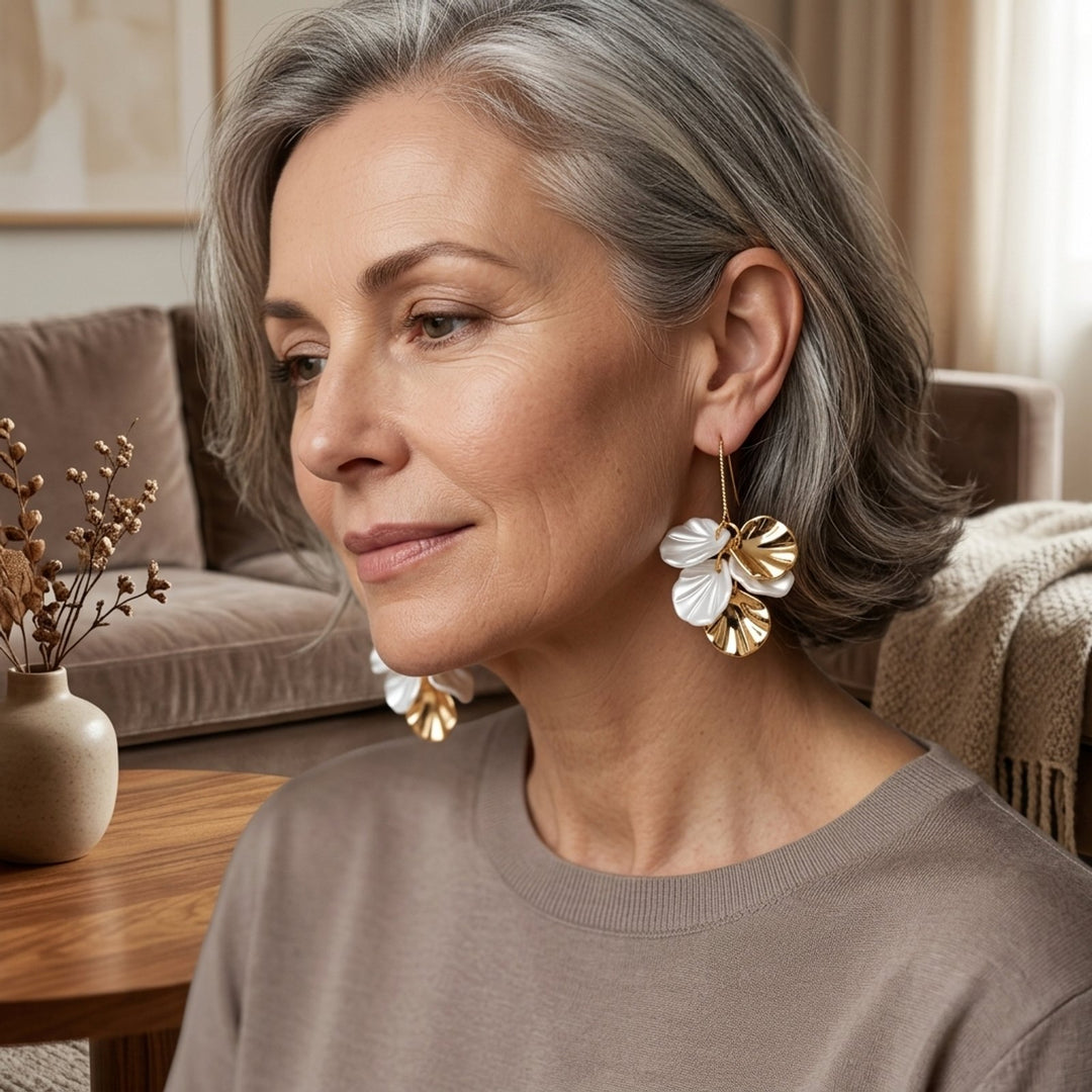 Two-Tone Metal Petal Drop Earrings
