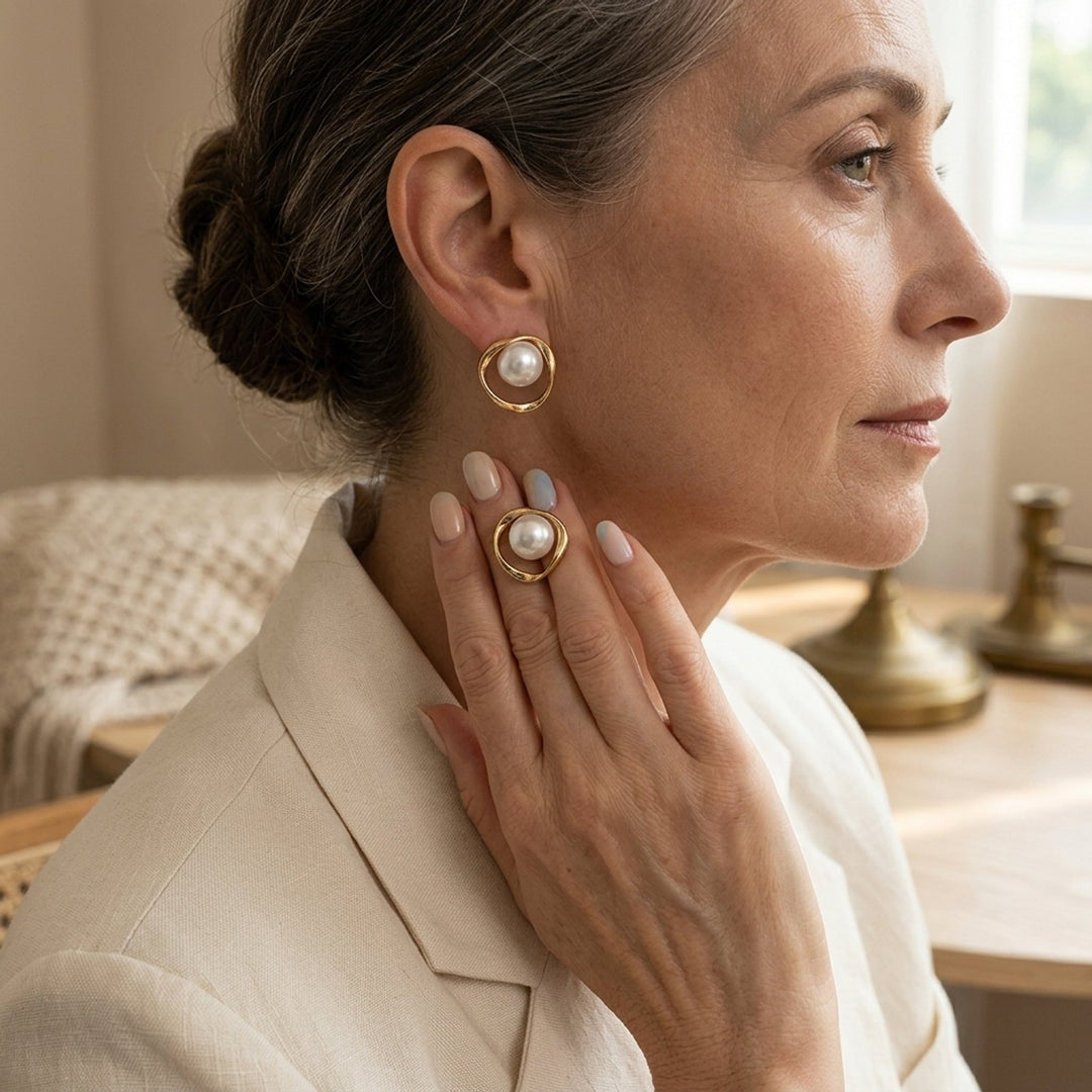 Pearl-Centered Gold-Plated Stud Earrings